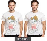 T-shirt da uomo RE:COVERED X LOONEY TUNES con il Diavolo della Tasmania, girocollo in cotone, RCWARN551, Ecru-Bianco