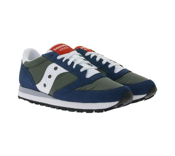 Saucony Jazz Original Herren Sneaker sportliche Low-Top Turnschuhe mit Echtleder-Anteil S2044-665 Oliv-Grün/Navy
