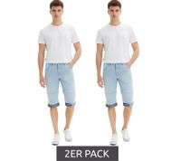 2-pack Men's Long Denim Bermuda Shorts, Cotton with Fixed Turn-Ups, Sustainable Shorts, 918735 Light Blue