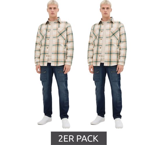 Lot de 2 vestes-chemise homme à carreaux, veste mi-saison, beige/vert/blanc