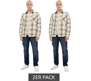 Lot de 2 vestes-chemise homme à carreaux, veste mi-saison, beige/vert/blanc Lot de 2 vestes-chemise homme à carreaux, veste mi-saison, beige/vert/blanc