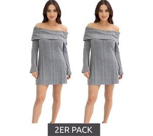 Vestido de punto para mujer con escote Bardot y hombros descubiertos, gris 912333