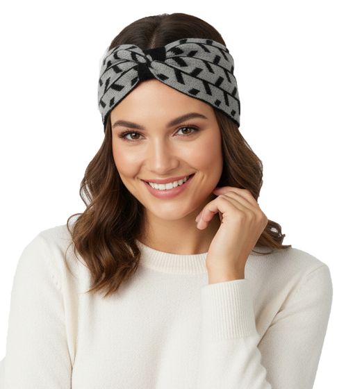 ZWILLINGSHERZ Strick-Stirnband Kaschmir-Stirnband Kopfbedeckung mit Pfeilen Winter-Stirnband Accessoire 8007 Grau/Schwarz