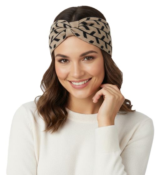 ZWILLINGSHERZ Strick-Stirnband Kaschmir-Stirnband Kopfbedeckung mit Pfeilen Winter-Stirnband Accessoire 8007 Beige/Schwarz