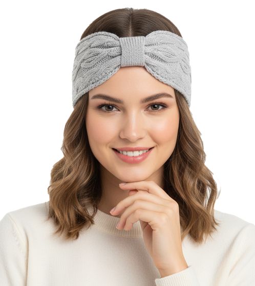 ZWILLINGSHERZ Strick-Stirnband Kaschmir-Stirnband Kopfbedeckung Grobstrick Winter-Stirnband Accessoire 8007 Hellgrau