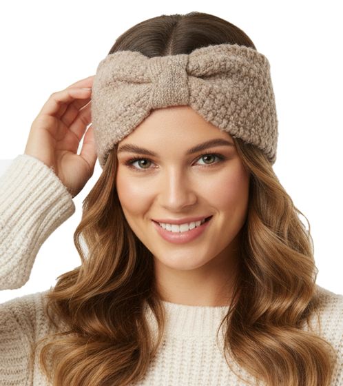 ZWILLINGSHERZ Knitted Headband, Wool Headband, Headwear, Chunky Knit, Winter Headband, Accessory, 8007 Dark Beige