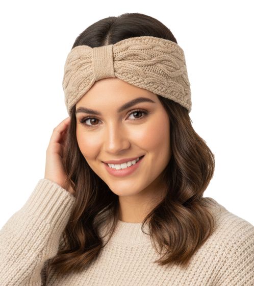 ZWILLINGSHERZ Knitted Headband, Cashmere Headband, Headwear, Chunky Knit, Winter Headband, Accessory, 8007 Light Beige