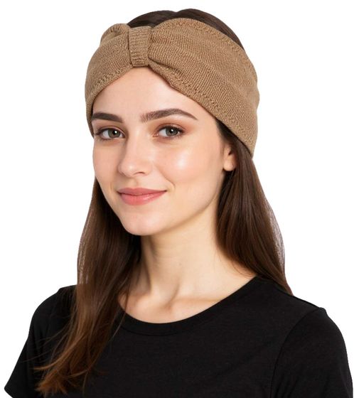 ZWILLINGSHERZ Knitted Headband Cashmere Headband Headwear Fine Knit Winter Headband Accessory 8007 Beige/Brown