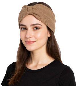 ZWILLINGSHERZ Knitted Headband Cashmere Headband Headwear Fine Knit Winter Headband Accessory 8007 Beige/Brown