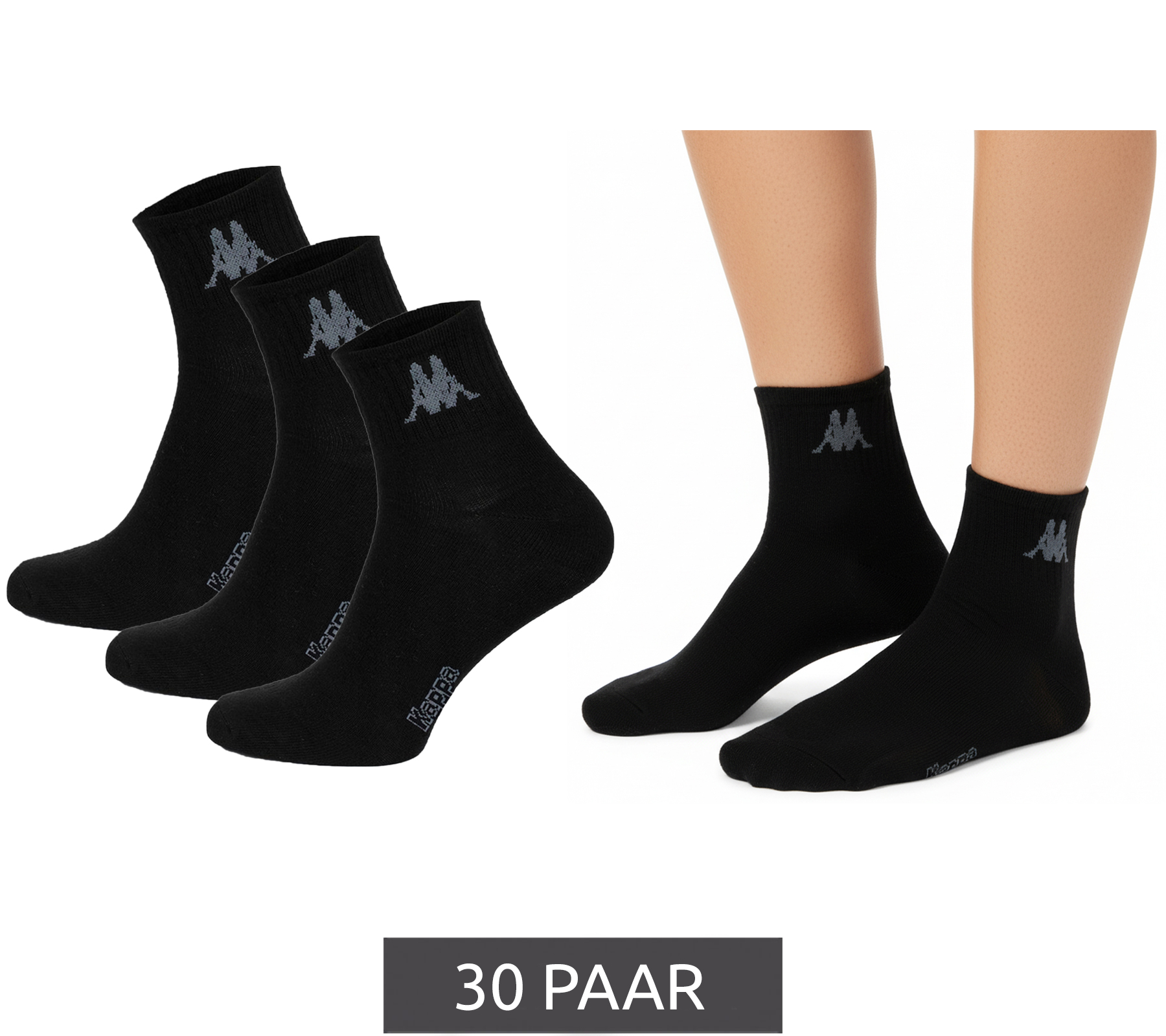30 Paar Kappa Low Cut-Socken Baumwoll-Strümpfe mit Logo Alltags-Socken Sparpack 304M5N0 922 Schwarz
