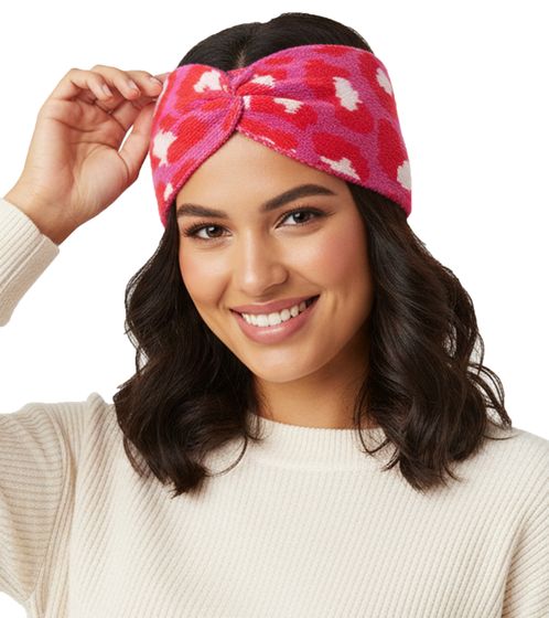 ZWILLINGSHERZ Strick-Stirnband Woll-Stirnband Kopfbedeckung Feinstrick Winter-Stirnband Accessoire 8007 Leo Pink/Rot