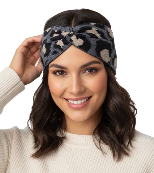 ZWILLINGSHERZ Strick-Stirnband Woll-Stirnband Kopfbedeckung Feinstrick Winter-Stirnband Accessoire 8007 Leo Blau/Grau