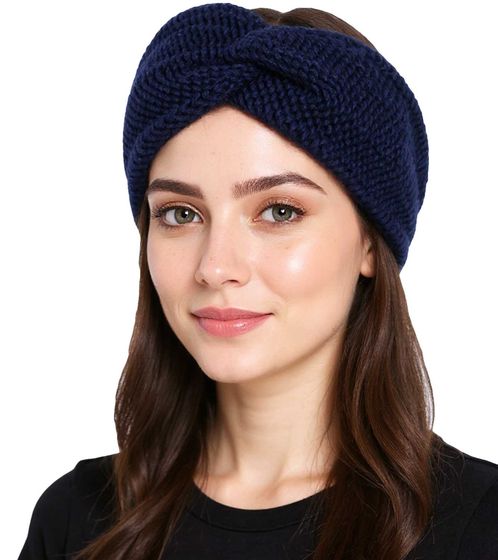 ZWILLINGSHERZ Strick-Stirnband Stirnband mit Wolle Kopfbedeckung Grobstrick Winter-Stirnband Accessoire 8007 Navy-Blau
