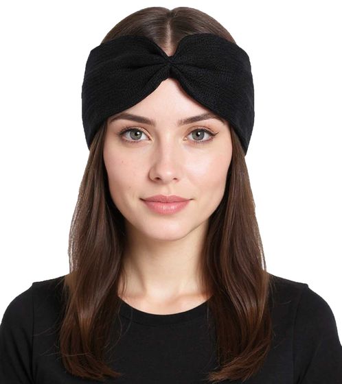ZWILLINGSHERZ Strick-Stirnband Woll-Stirnband Kopfbedeckung Feinstrick Winter-Stirnband Accessoire 8007 Schwarz