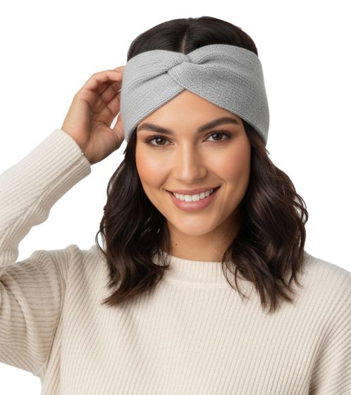 ZWILLINGSHERZ Strick-Stirnband Kaschmir-Stirnband Kopfbedeckung Feinstrick Winter-Stirnband Accessoire 8007 Hellgrau