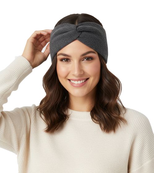 ZWILLINGSHERZ Strick-Stirnband Kaschmir-Stirnband Kopfbedeckung Feinstrick Winter-Stirnband Accessoire 8007 Anthrazit-Grau