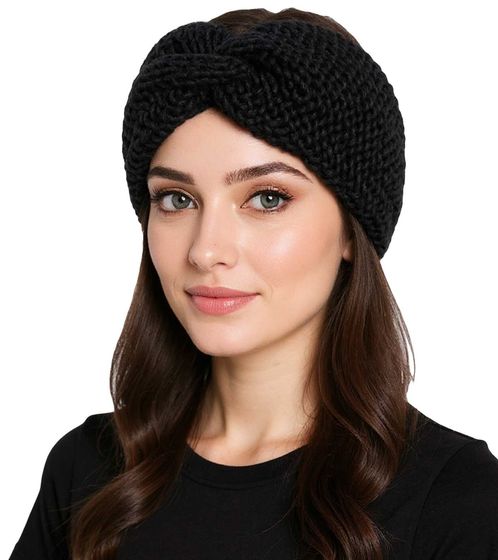 ZWILLINGSHERZ Strick-Stirnband Stirnband mit Wolle Kopfbedeckung Grobstrick Winter-Stirnband Accessoire 8007 Schwarz