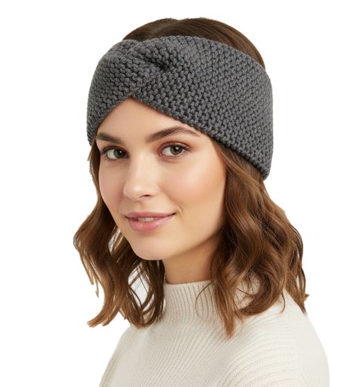 ZWILLINGSHERZ Knitted Headband with Wool, Chunky Knit Headwear, Winter Headband, Accessory, 8007 Dark Gray