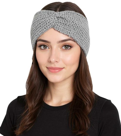 ZWILLINGSHERZ Knitted Headband with Wool, Chunky Knit Headwear, Winter Headband, Accessory, 8007 Light Gray