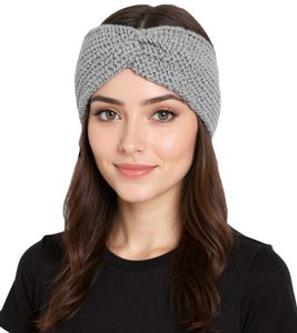 Diadema de punto ZWILLINGSHERZ con lana, accesorio para la cabeza de punto grueso, diadema de invierno, 8007 gris claro