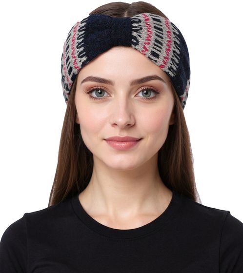 ZWILLINGSHERZ Knitted Headband Cashmere Headband Headwear with a Winter Pattern Winter Headband Accessory 8007 Blue/Gray/Pink
