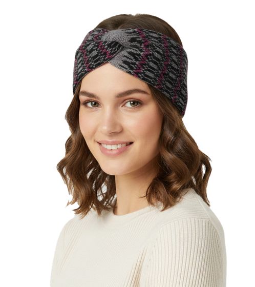 ZWILLINGSHERZ Knitted Headband Cashmere Headband Headwear with a Winter Pattern Winter Headband Accessory 8007 Gray/Black/Pink