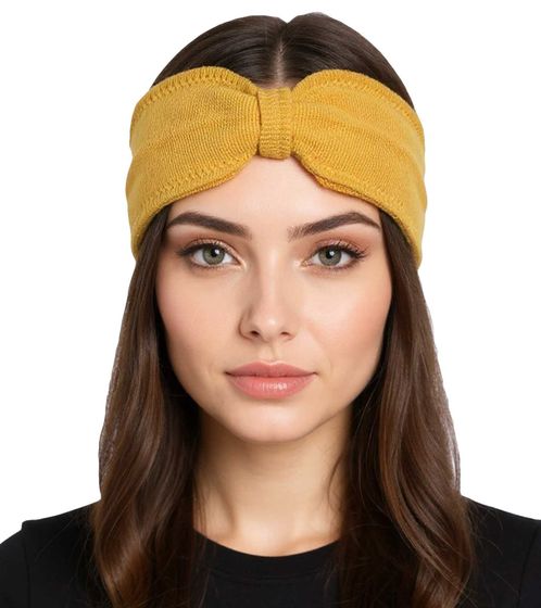ZWILLINGSHERZ Knitted Headband, Cashmere Headband, Headwear, Fine Knit Bow, Winter Headband, Accessory, 8007 Yellow