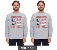 2er Sparpack U.S. SPORT AMERICA Herren Sweater mit großem Schriftzug Baumwoll-Langarm-Shirt Sommer-Pullover Freizeit-Shirt Grau