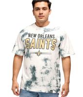 RE:COVERED X NFL Herren T-Shirt New Orleans Saints Logo-Schriftzug Baumwoll-Shirt Rundhals-Shirt Grau oder Beige