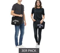 3er Sparpack Jack Daniels Canvas Umhänge-Tasche Messengerbag Laptop-Tasche Fan-Artikel 38 x 28 x 5 cm Schwarz