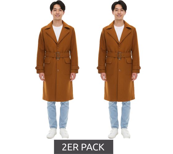 2er Sparpack Mantel für Herren mit Woll-Anteil Herbst-Jacke mit Gürtel Langarm mit Knöpfen Winter-Jacke 936768 Braun