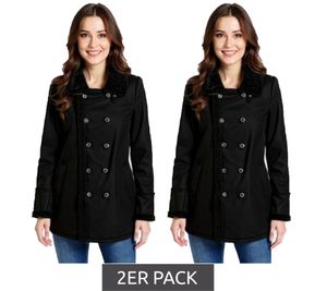 Lot de 2 manteaux femme avec col en fourrure, veste en simili-agneau, parka d'automne, 939077, noir Lot de 2 manteaux femme avec col en fourrure, veste en simili-agneau, parka d'automne, 939077, noir