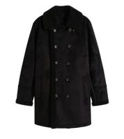 Confezione da 2 cappotti da donna con collo in pelliccia di peluche, giacca in finta pelle di agnello, parka autunnale, 939077 Nero