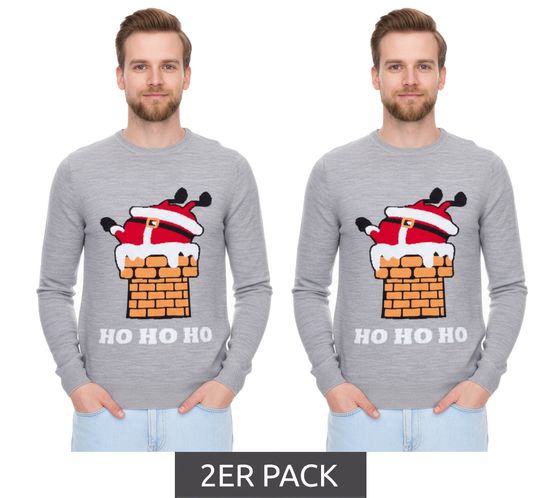 2er Sparpack Herren Strick-Pullover mit weihnachtlichem Muster Weihnachts-Pullover Freizeit-Sweater 979440 Grau