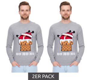 2er Sparpack Herren Strick-Pullover mit weihnachtlichem Muster Weihnachts-Pullover Freizeit-Sweater 979440 Grau 2er Sparpack Herren Strick-Pullover mit weihnachtlichem Muster Weihnachts-Pullover Freizeit-Sweater 979440 Grau