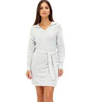 2er Sparpack Damen Strick-Kleid Mini-Kleid mit Polo-Kragen Langarm-Kleid Baumwoll-Kleid 917467 Grau