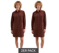 2er Sparpack Damen Cord-Hemdblusenkleid mit aufgesetzten Taschen Baumwoll-Kleid Mini-Kleid 926626 Braun