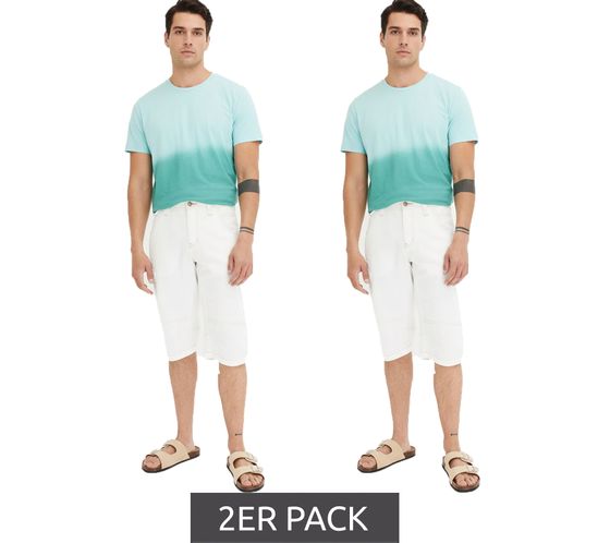 2er Sparpack modische Herren Denim-Bermudashorts mit Ziernähten Baumwoll-Hose 928796 Weiß