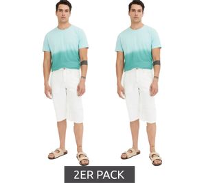 2er Sparpack modische Herren Denim-Bermudashorts mit Ziernähten Baumwoll-Hose 928796 Weiß