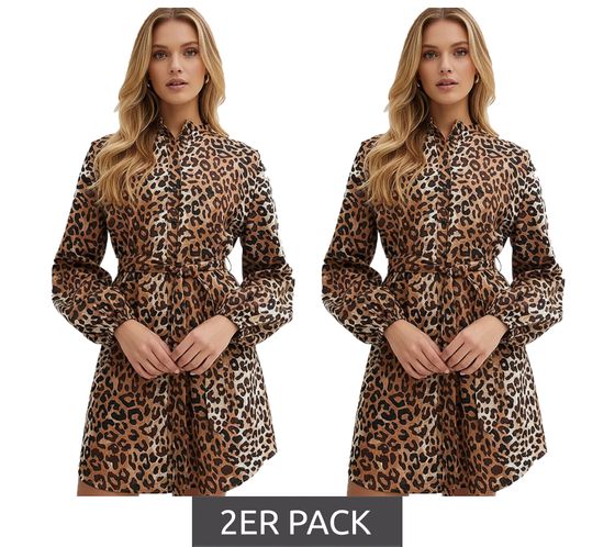 2er Sparpack Damen Blusen-Kleid Midi-Kleid mit Leopardenmuster Hemd-Kleid 974466 Braun/Schwarz 2er Sparpack Damen Blusen-Kleid Midi-Kleid mit Leopardenmuster Hemd-Kleid 974466 Braun/Schwarz