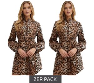 2er Sparpack Damen Blusen-Kleid Midi-Kleid mit Leopardenmuster Hemd-Kleid 974466 Braun/Schwarz 2er Sparpack Damen Blusen-Kleid Midi-Kleid mit Leopardenmuster Hemd-Kleid 974466 Braun/Schwarz