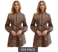 2er Sparpack Damen Blusen-Kleid Midi-Kleid mit Leopardenmuster Hemd-Kleid 974466 Braun/Schwarz 2er Sparpack Damen Blusen-Kleid Midi-Kleid mit Leopardenmuster Hemd-Kleid 974466 Braun/Schwarz