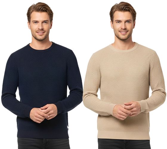 Maglione da uomo JACK & JONES JJEATLAS in maglia con design strutturato, in cotone, girocollo, 12212816, beige o blu scuro Maglione da uomo JACK & JONES JJEATLAS in maglia con design strutturato, in cotone, girocollo, 12212816, beige o blu scuro