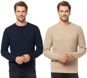 Pull en maille JACK & JONES JJEATLAS pour homme, design structuré, en coton, col rond, 12212816, beige ou bleu foncé Pull en maille JACK & JONES JJEATLAS pour homme, design structuré, en coton, col rond, 12212816, beige ou bleu foncé