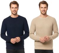 Maglione da uomo JACK & JONES JJEATLAS in maglia con design strutturato, in cotone, girocollo, 12212816, beige o blu scuro Maglione da uomo JACK & JONES JJEATLAS in maglia con design strutturato, in cotone, girocollo, 12212816, beige o blu scuro