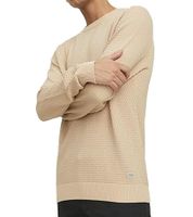 Maglione da uomo JACK & JONES JJEATLAS in maglia con design strutturato, in cotone, girocollo, 12212816, beige o blu scuro Maglione da uomo JACK & JONES JJEATLAS in maglia con design strutturato, in cotone, girocollo, 12212816, beige o blu scuro