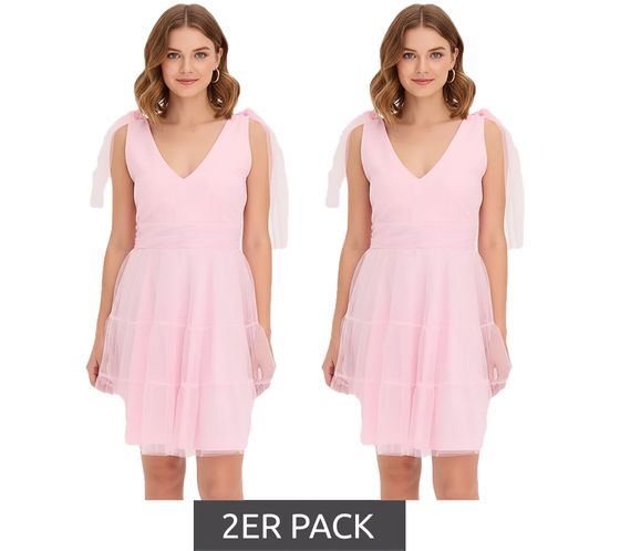 2er Sparpack stylisches Mini-Kleid aus zartem Tüll mit Schleifen-Details Netz-Kleid 915092 Rosa 2er Sparpack stylisches Mini-Kleid aus zartem Tüll mit Schleifen-Details Netz-Kleid 915092 Rosa