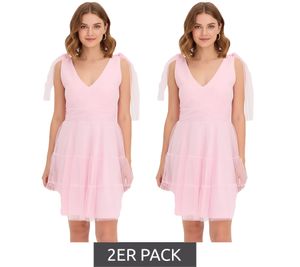 2er Sparpack stylisches Mini-Kleid aus zartem Tüll mit Schleifen-Details Netz-Kleid 915092 Rosa 2er Sparpack stylisches Mini-Kleid aus zartem Tüll mit Schleifen-Details Netz-Kleid 915092 Rosa