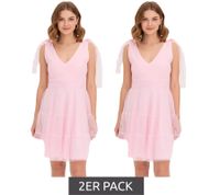 2er Sparpack stylisches Mini-Kleid aus zartem Tüll mit Schleifen-Details Netz-Kleid 915092 Rosa 2er Sparpack stylisches Mini-Kleid aus zartem Tüll mit Schleifen-Details Netz-Kleid 915092 Rosa