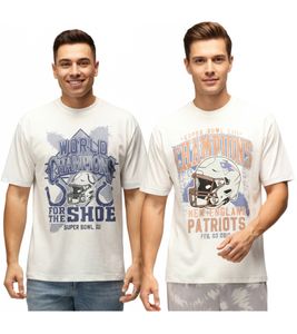T-shirt homme RE:COVERED X NFL avec imprimé « Champions du monde », en coton, pour les New England Patriots ou les Indianapolis Colts, écru-blanc T-shirt homme RE:COVERED X NFL avec imprimé « Champions du monde », en coton, pour les New England Patriots ou les Indianapolis Colts, écru-blanc